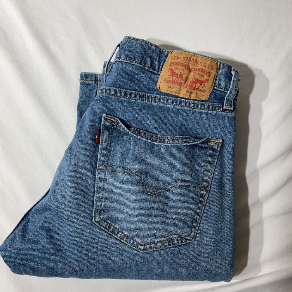 Levis 505 Regular Fit Mens Jeans W32 L32 Blue Denim Mid-Rise Straight Leg Classi
